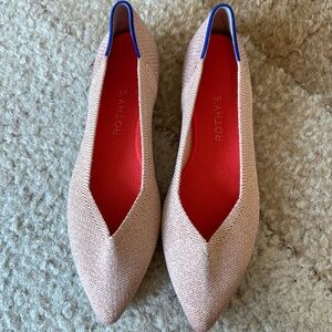 Rothy's Pink Flats with Red and Blue Accents